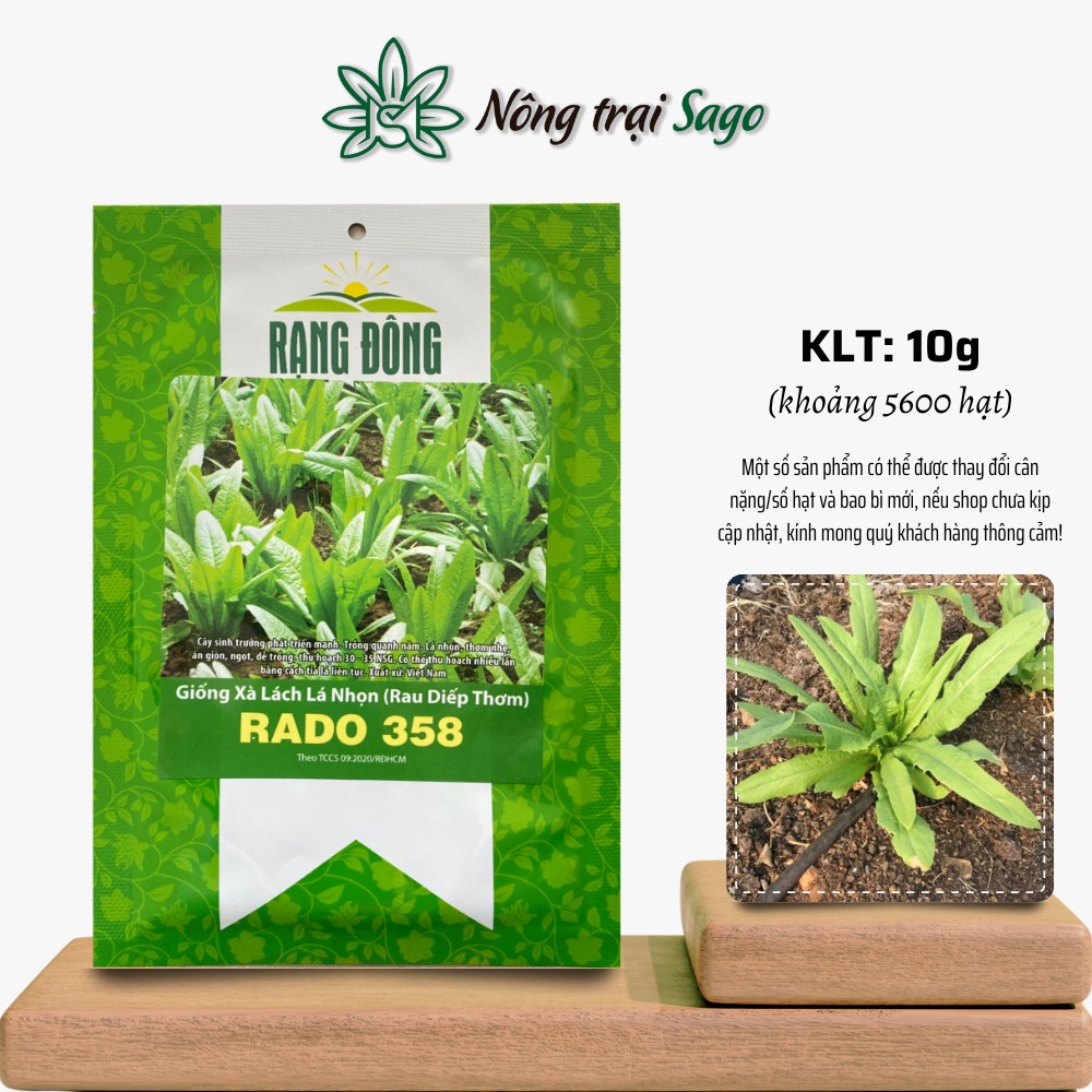 Hạt giống Xà Lách Lá Nhọn (Rau Diếp Thơm) Rado 358 (10g~5600 hạt) nảy mầm tốt, sinh trưởng khoẻ, hiệu Hạt giống Rạng Đông - Nông Trại Sago