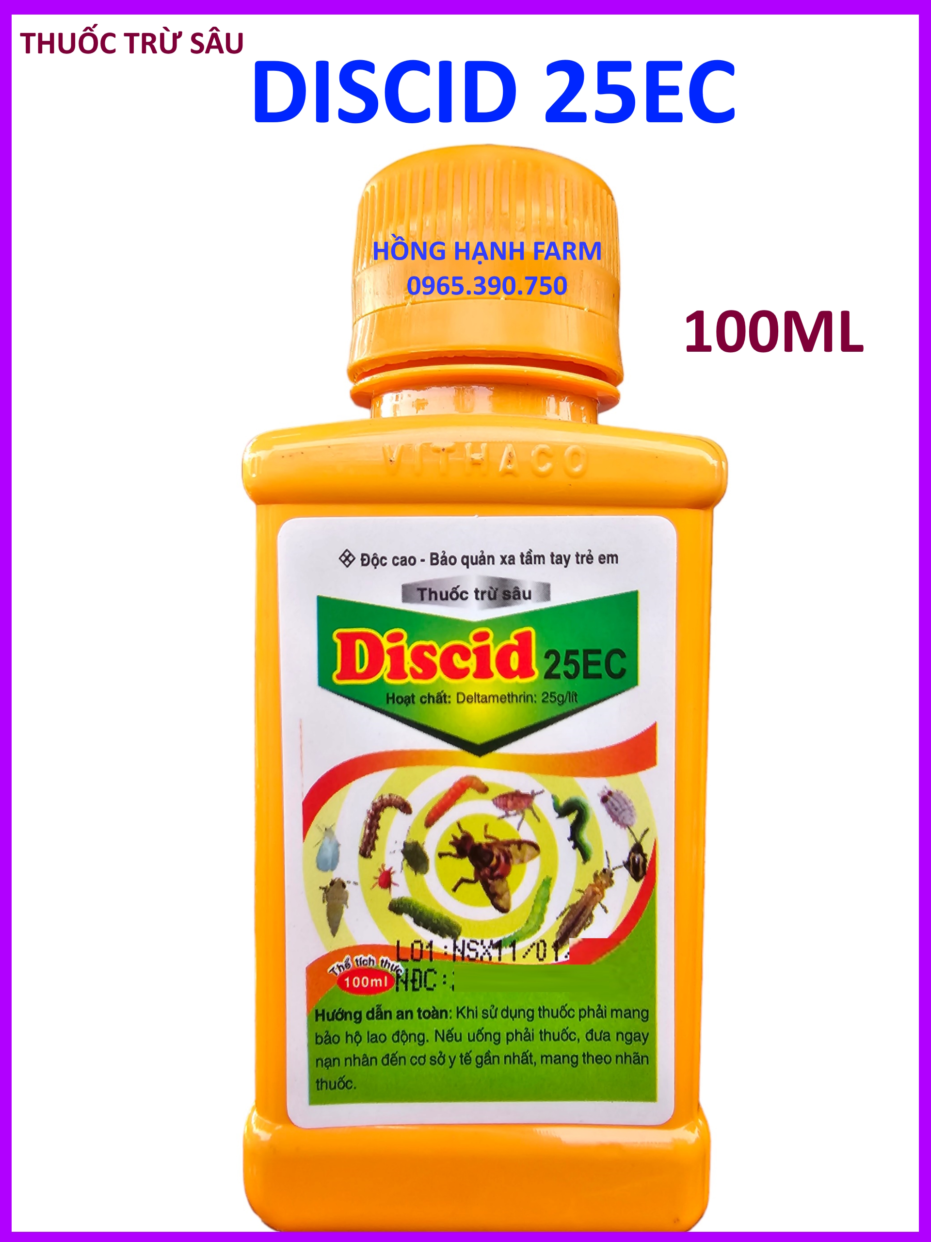 Thuốc trừ sâu discid 25ec chai 100ml - trừ các loại sâu, côn trùng hại cây - chính hãng vithaco