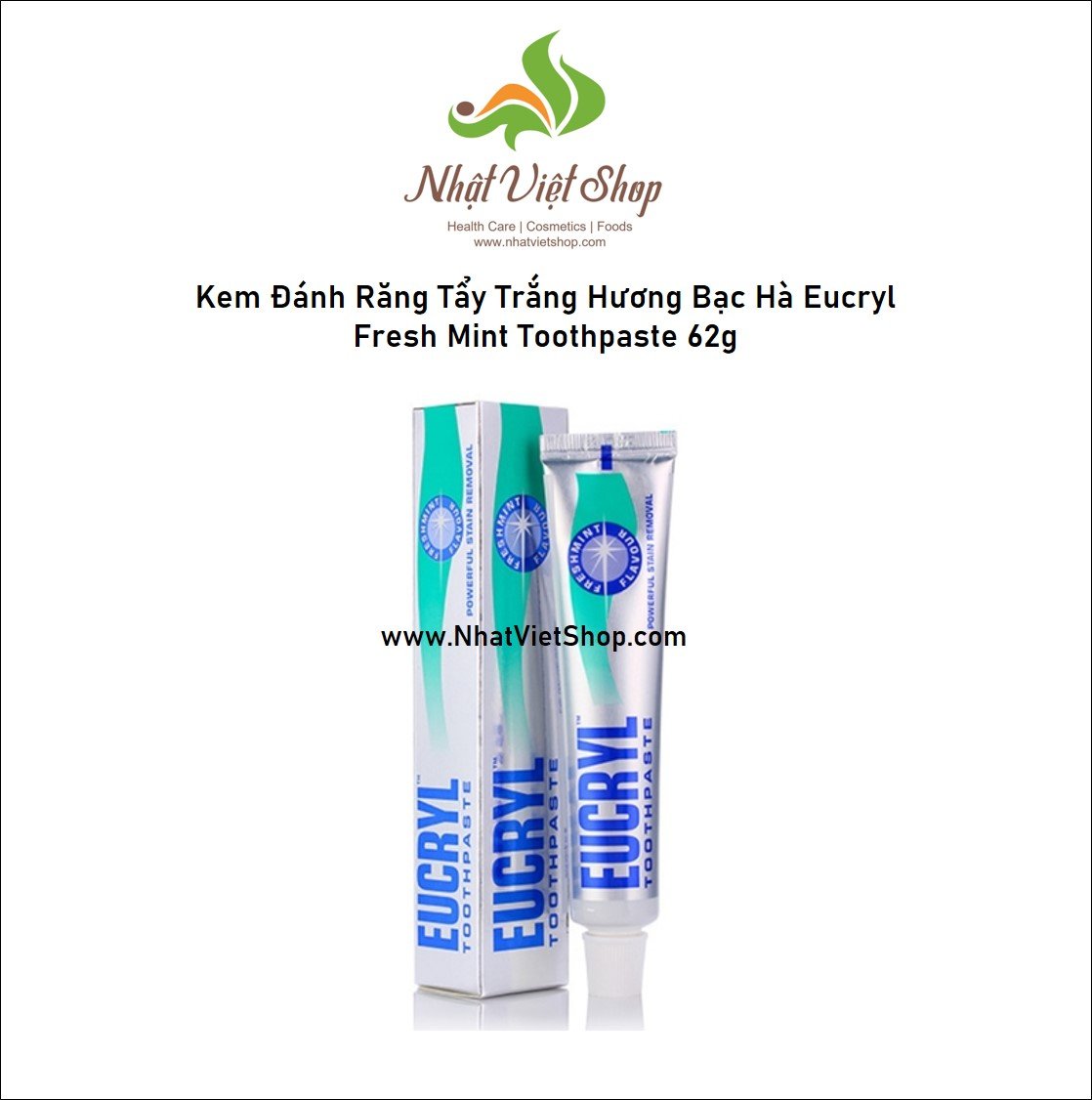 Combo 02 tuýp kem đánh răng tẩy trắng hương bạc hà eucryl fresh mint toothpaste 62g