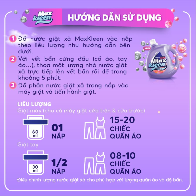 Túi nước giặt xả MaxKleen 2.4kg (Huyền Diệu/ Hoa Nắng/ Vườn Sớm Mai)