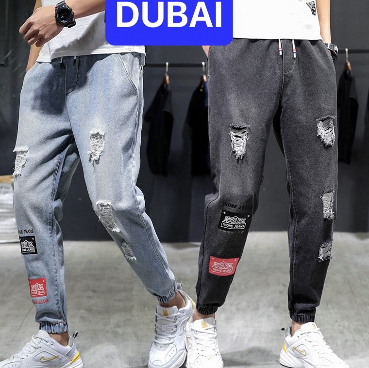 QUẦN JOGGER JEAN NAM CHẤT BÒ ỐNG RỘNG DÀI ĐEN RÁCH THÊU ỐNG TÚM THOÁNG MÁT, CHẤT LƯỢNG CAO, CO GIÃN NHẸ DB-1019 - DUBAI FASHION