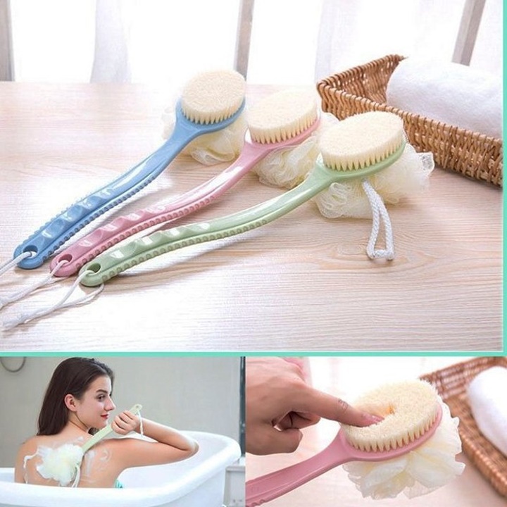 Bàn chải chà lưng kèm bông tắm 2in1