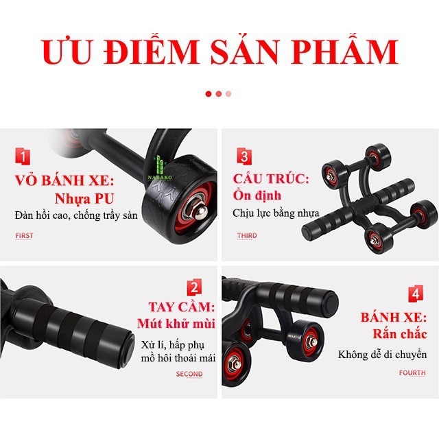 Con lăn tập bụng, Con lăn 4 bành tập cơ bụng cao cấp