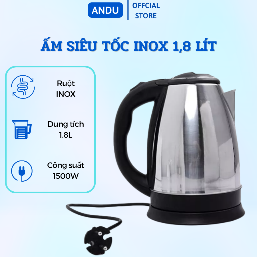 Ấm đun siêu tốc, Bình đun nước siêu tốc 1.8L - Bảo Hành 1 Năm - Ấm đun siêu tốc- An toàn cho mọi gia đình, ấm đun nước siêu tốc, âm nước siêu tốc thái lan, bình đun nước giữ nhiệt