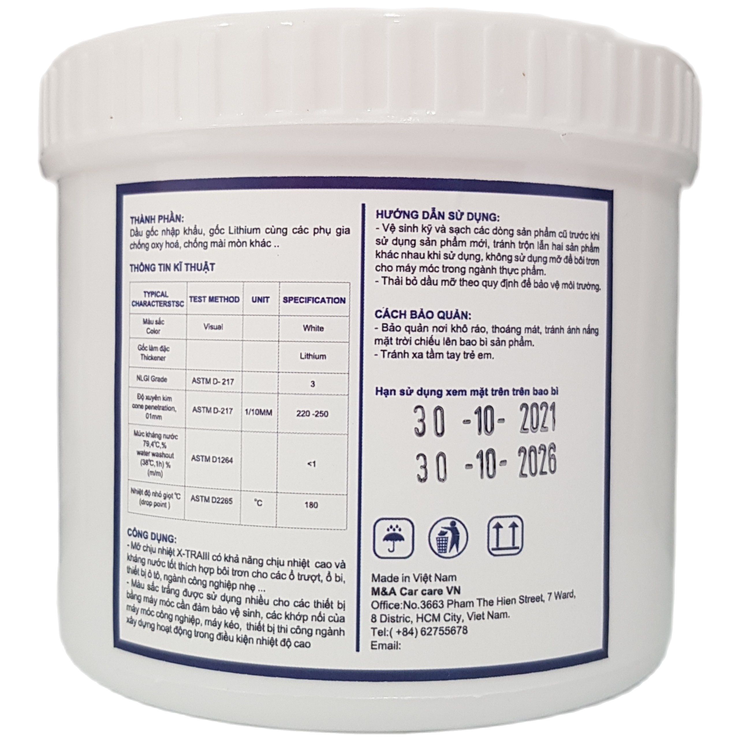 [ MỠ BÒ TRẮNG CHỊU NHIỆT VÀ KHÁNG NƯỚC] XTRA III white hi - temp lithium #3 grease 454g