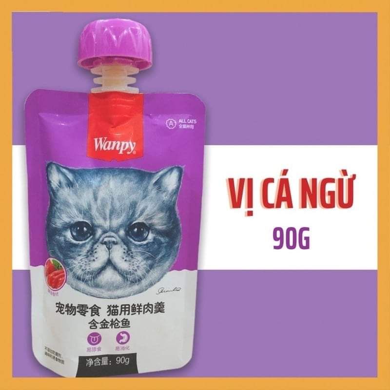 Súp thưởng wanpy nắp vặn 90g cho mèo mọi lứa tuổi