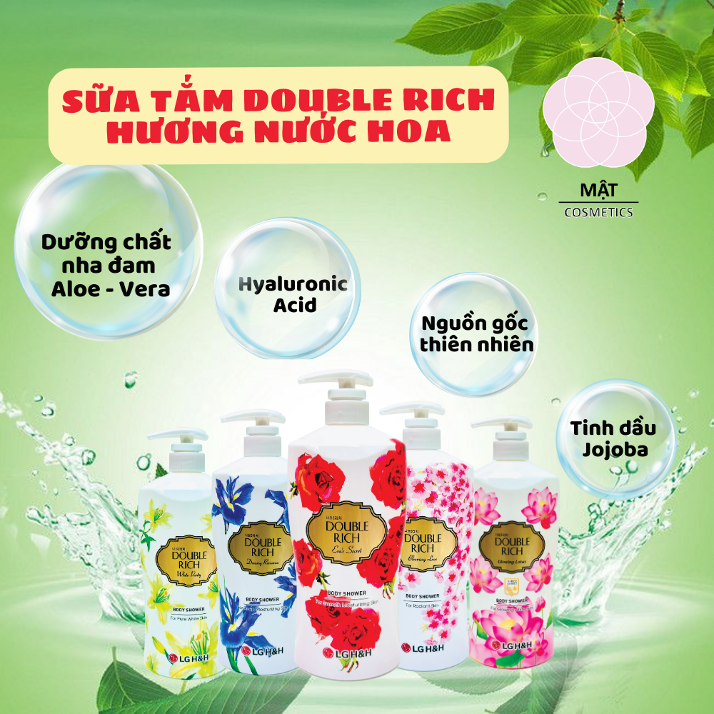 Sữa tắm hương hoa Double Rich Hoa Iris - Hoa Hồng - Hoa Lily - Hoa Anh Đào - Hoa Sen 800g