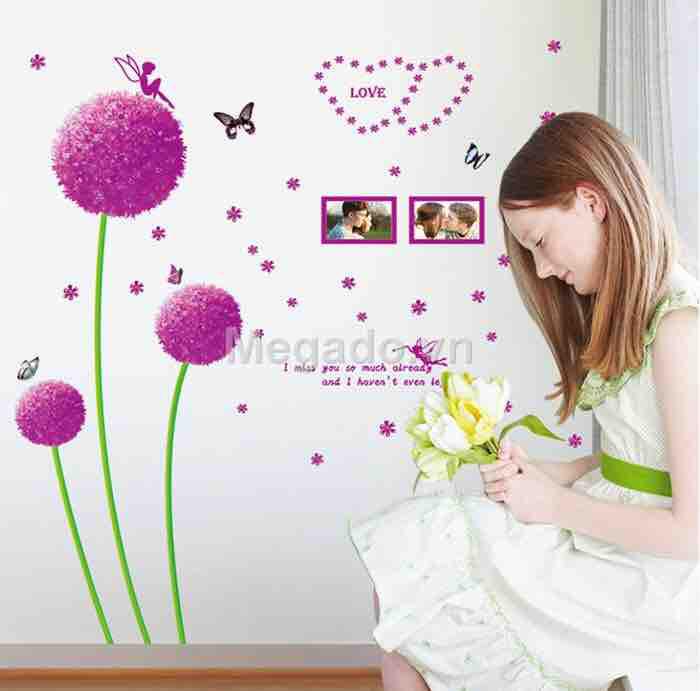 Decal tranh dán tường bồ công anh tím