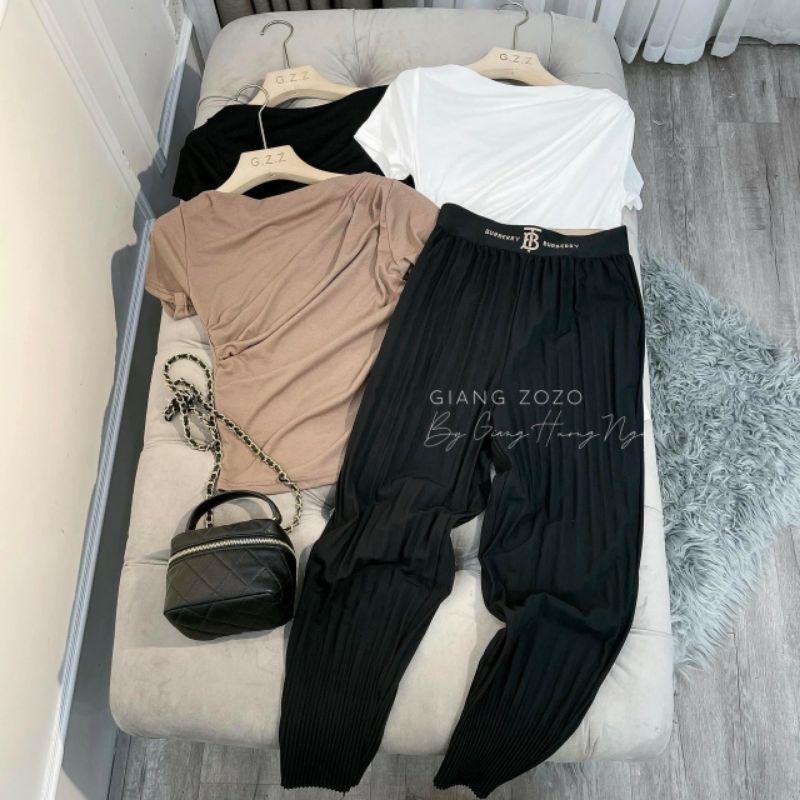 Áo lệch vai cộc tay nhún eo hàng đẹp