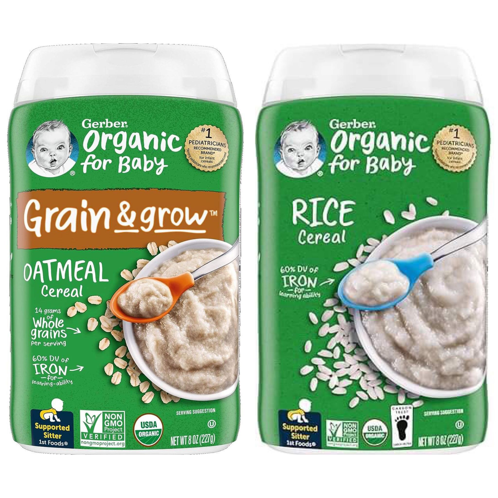 Bột ăn dặm Gerber Baby Organic Yến Mạch, Gạo cho bé từ 4 tháng tuổi.