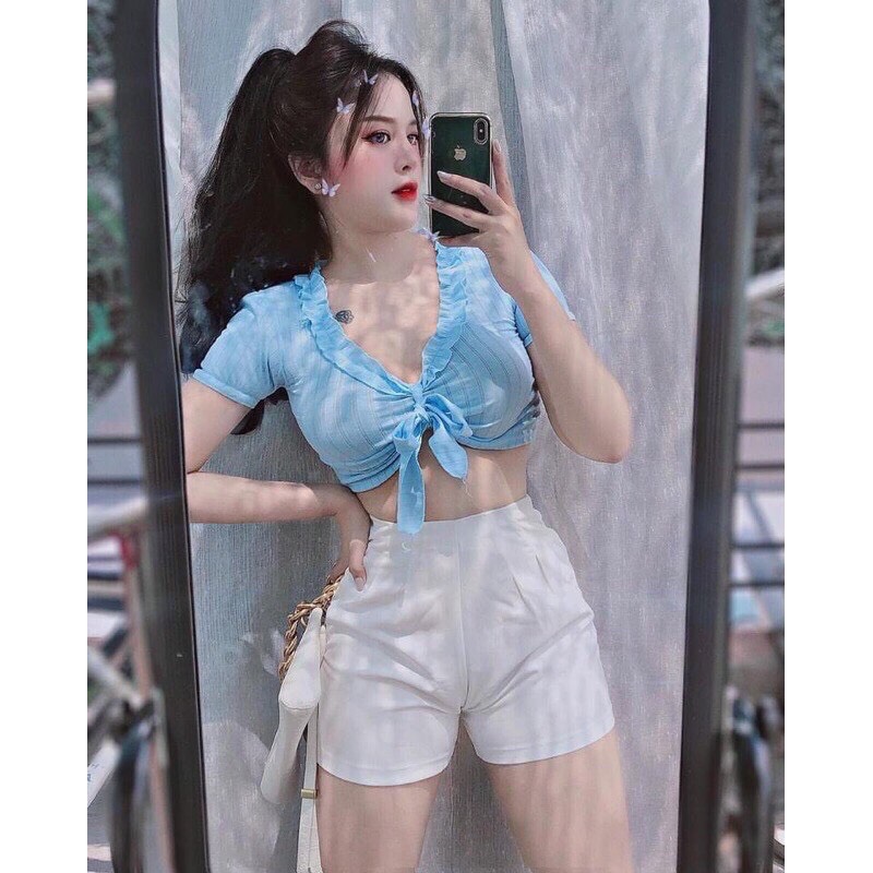 Áo Croptop Viền Bèo Thắc Nơ Ngực A5011