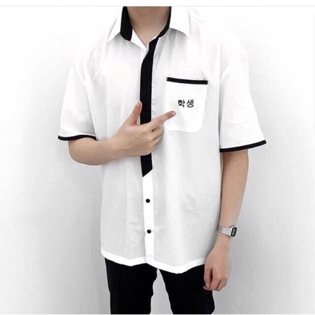 [HCM]Áo sơ mi in chữ Hàn cực cá tính