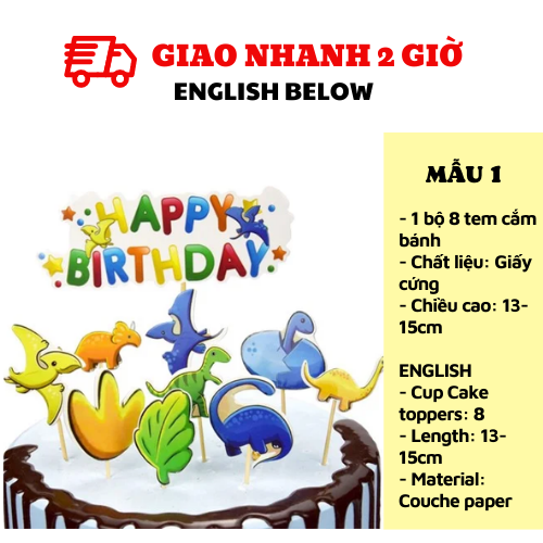 Tem cắm bánh Khủng Long - Dinosaur cupcake toppers kab41