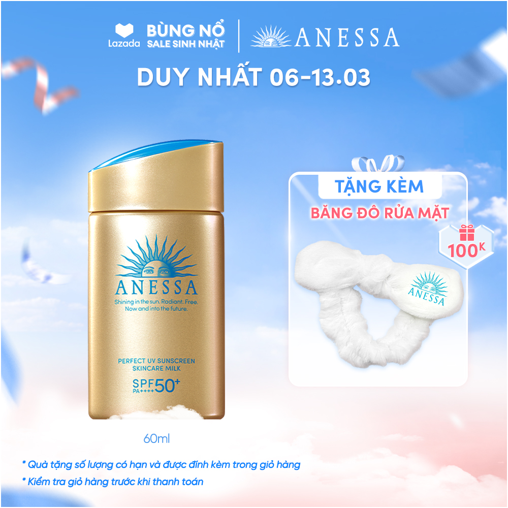 [0H - 2H | 11.11 TẶNG COMBO QUÀ TRỊ GIÁ 300K] Kem chống nắng dạng sữa dưỡng da bảo vệ hoàn hảo Anessa Perfect UV Skincare Milk SPF 50+ PA++++ 60ml