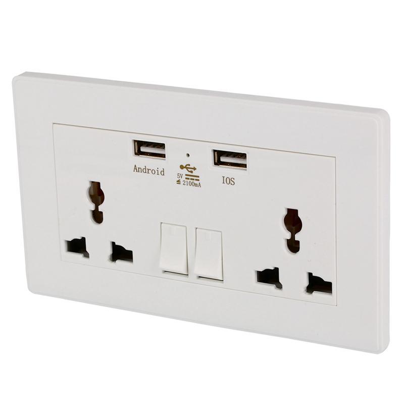 International Universal Plug Socket 2.1A Usb Wall Switch Socket 3 Holes Dual Usb Port Power Charger Outlet Panel
