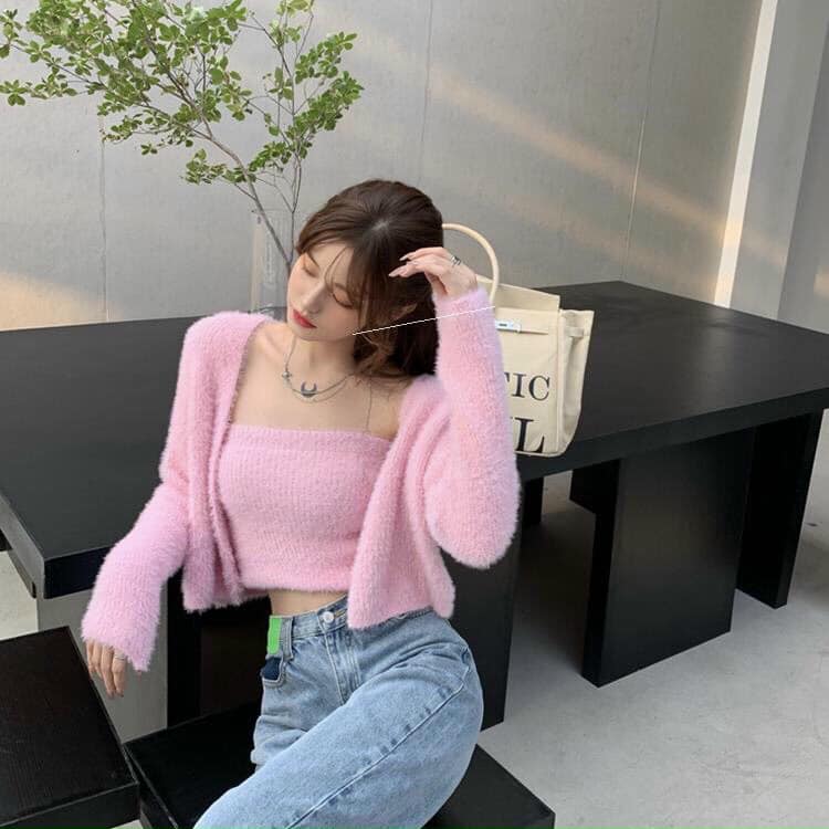Set áo (2 dây và 1 áo cardigan ngoài cùng) chất cùng màu GS-56