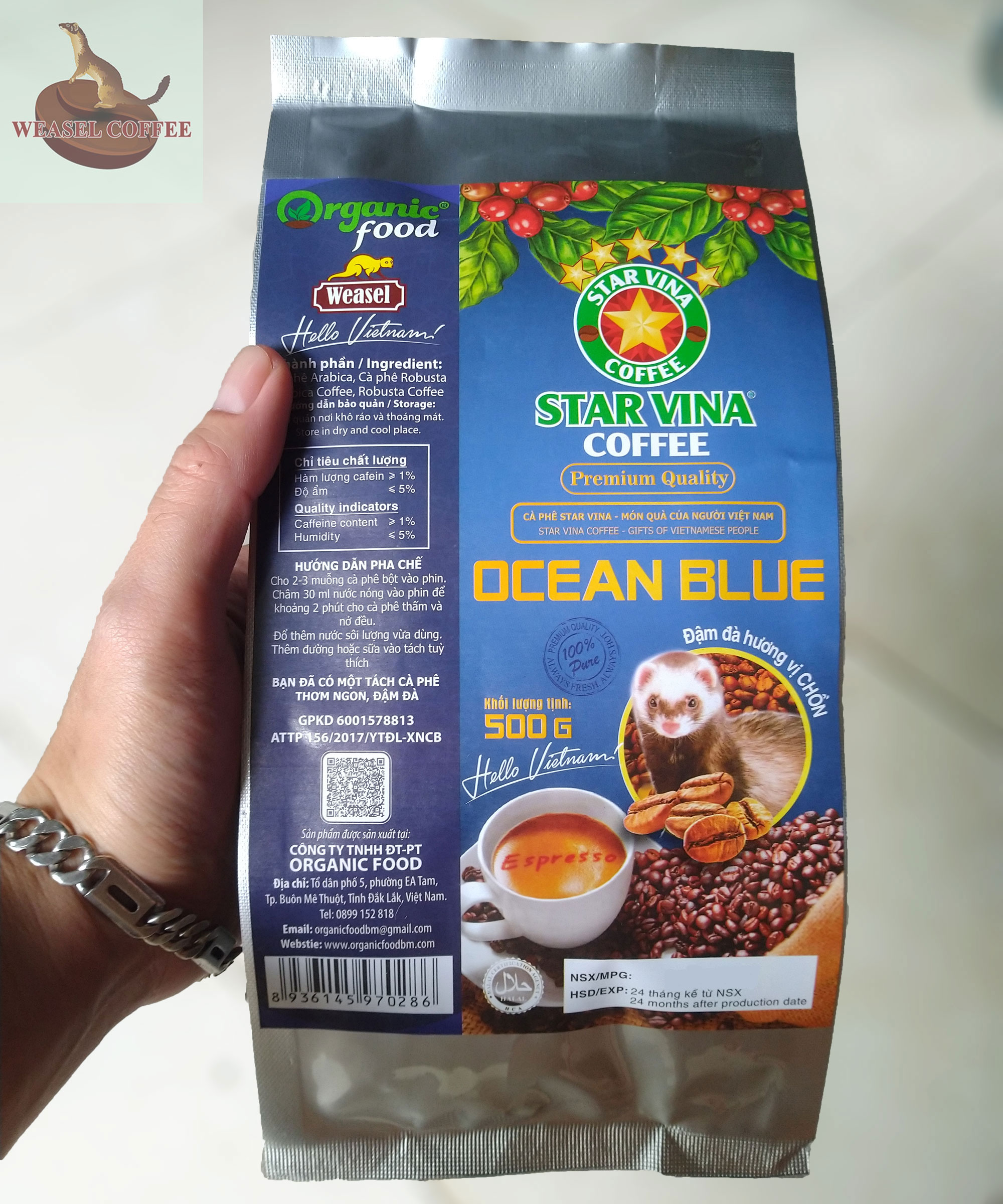 Combo 2 túi ( 1kg Hạt ) - Cà Phê Ocean Blue Hương Chồn