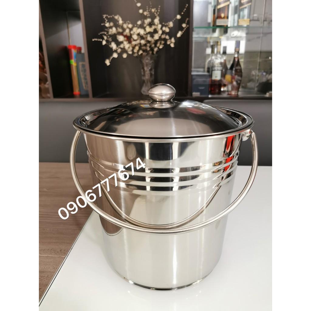 XÔ INOX CÓ NẮP ĐỰNG NƯỚC LÈO/ ĐỰNG ĐÁ (Ảnh thật shop chụp)