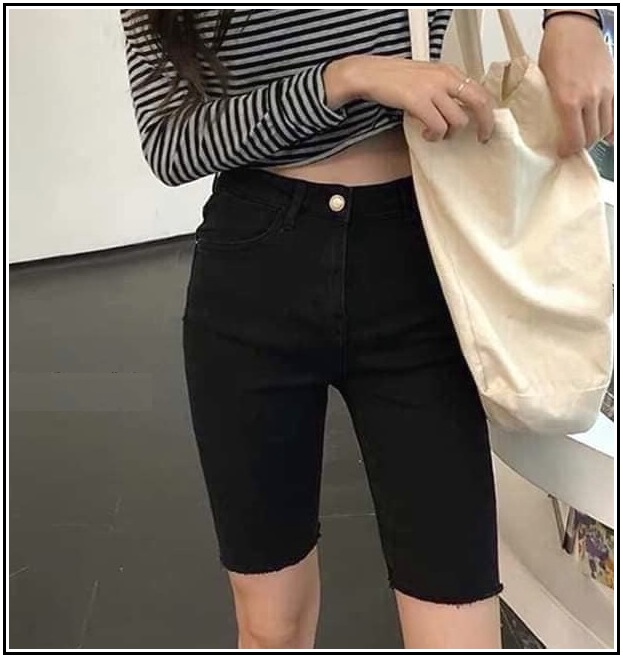 quần jean nữ LỬNG NGỐ MÀU ĐEN tua lai siêu xinh, giãn nhẹ LĐ-40