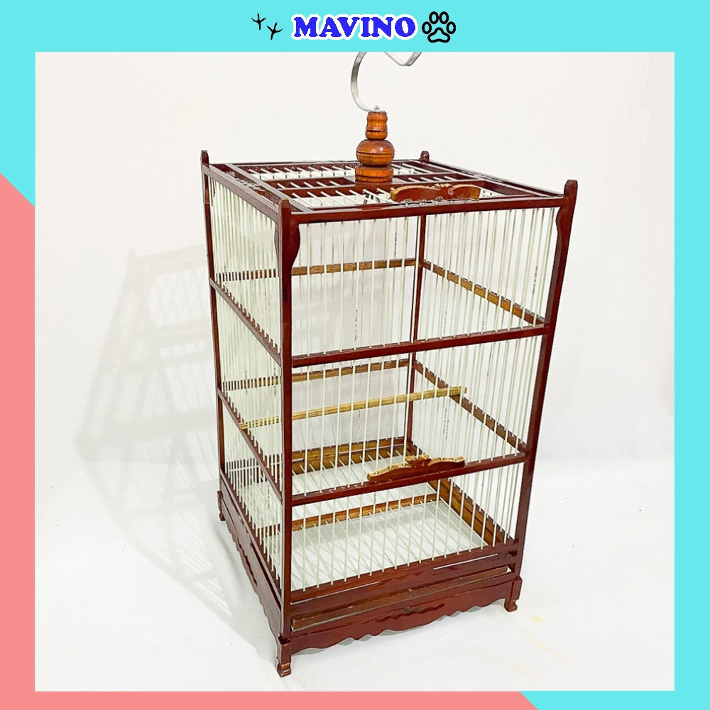 [Hoàn Tiền 10%] Lồng vuông chào mào khung gỗ giá rẻ nan cáp quang chắc chắn có móc