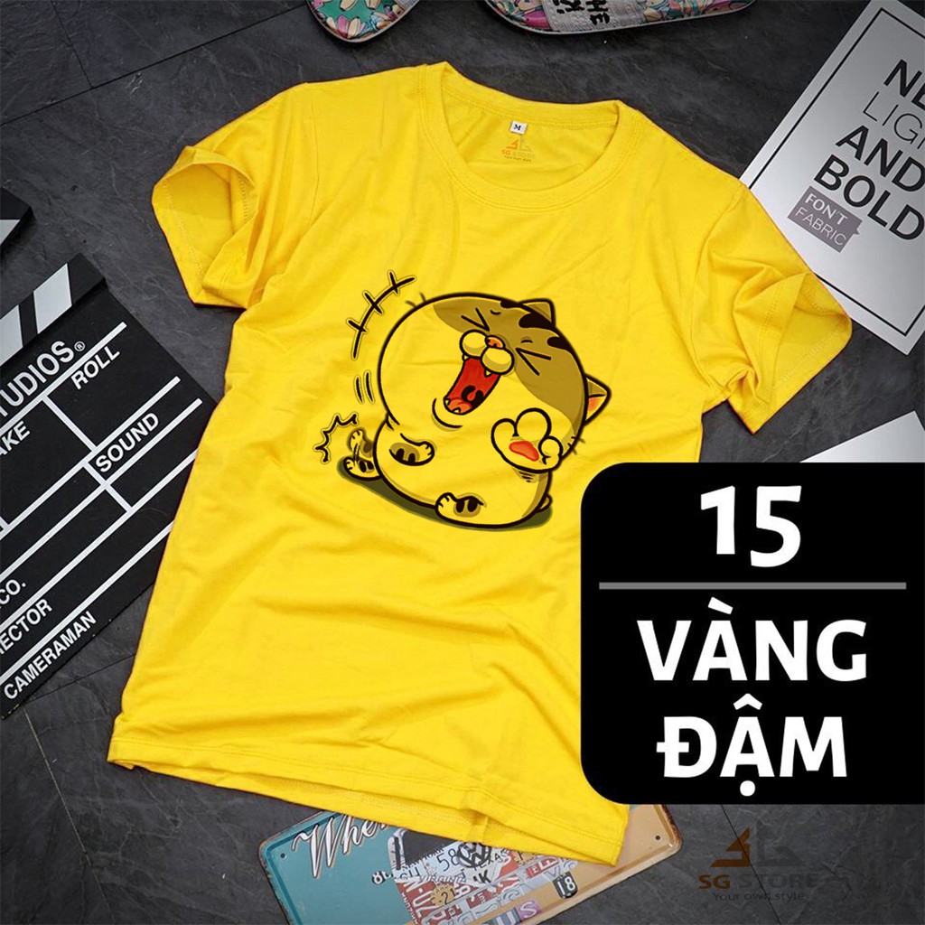 Áo thun nam ngắn tay không cổ in icon - màu vàng đậm