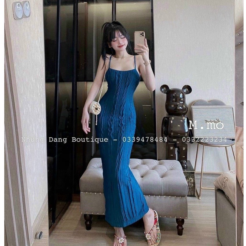 đầm body 2 dây dáng dài xốp mềm mịn thien van
