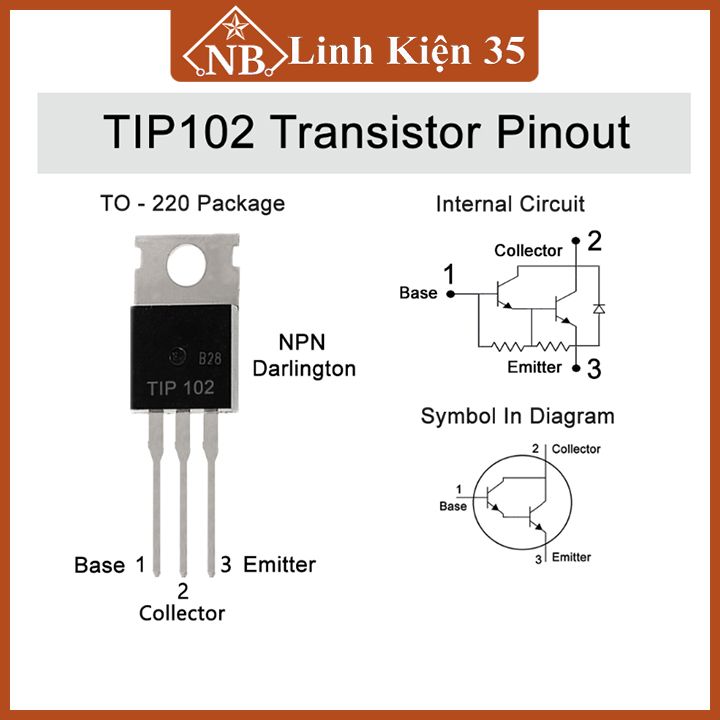 TIP102 TO-220 kiểu chân NPN 100V-8A Darlington Transistor