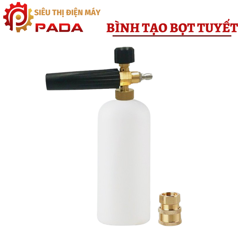 Bình tạo bọt tuyết cao cấp gắn súng phun xịt rửa cho máy rửa xe cao áp, máy xịt rửa cao áp, máy rửa xe gia đình - Tặng Đầu nối nhanh và 100ml dung dịch rửa xe không chạm