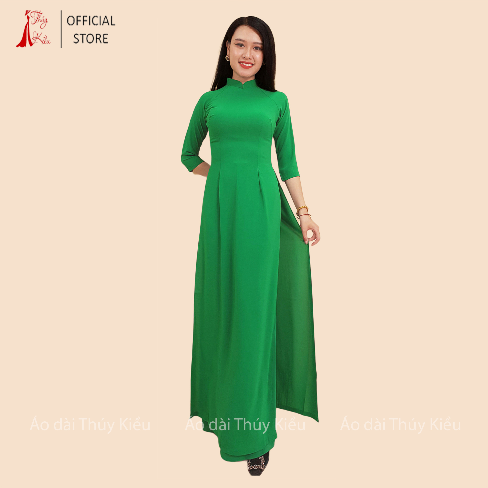 Áo dài trơn lụa nhật cổ 2 cm màu xanh lá ak18 ❤️freeship❤️ mềm mại, co giãn, thấm hút mồ hôi, áo dài truyền thống, áo dài giá rẻ