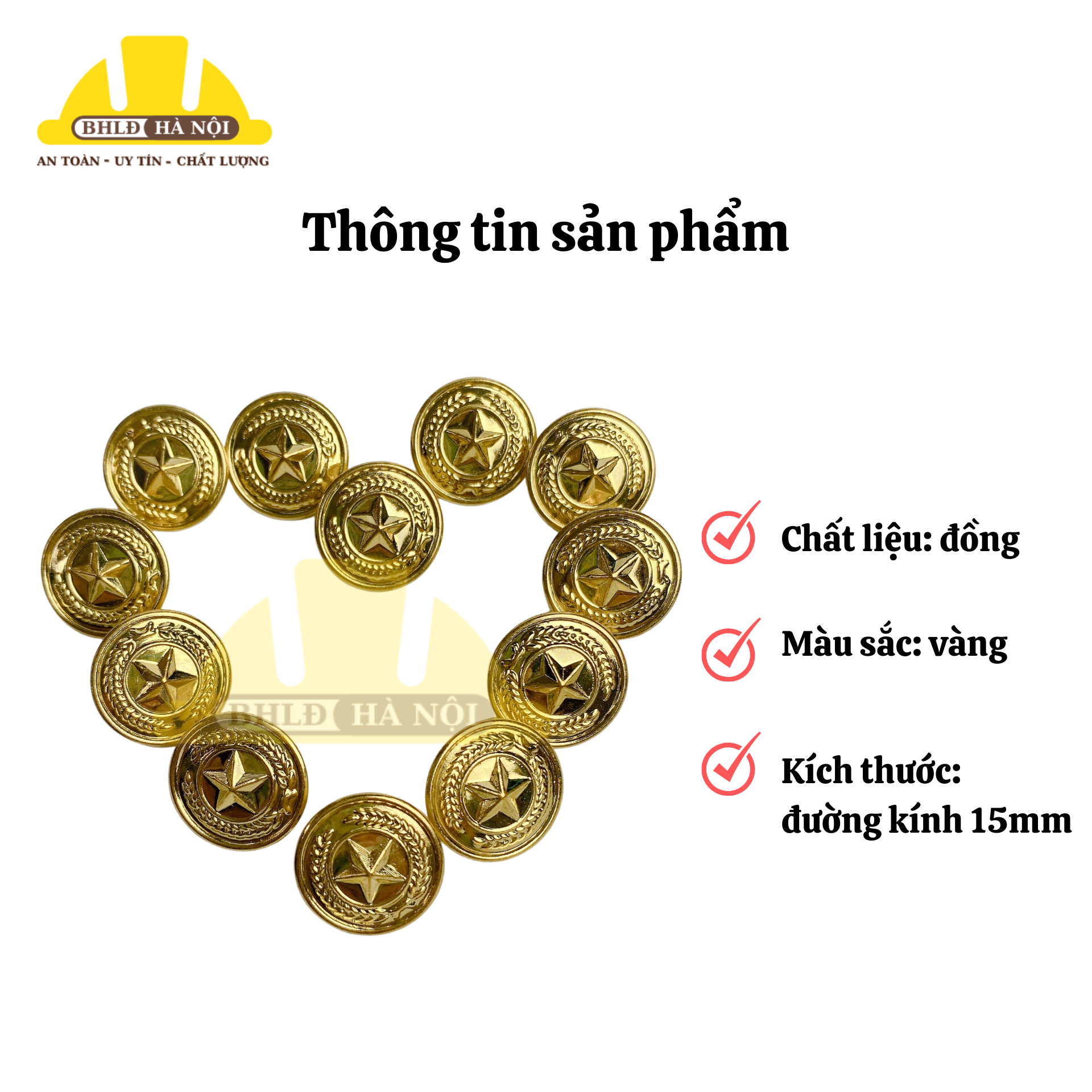 Combo 10 cúc áo đồng cao cấp - size 1,5cm