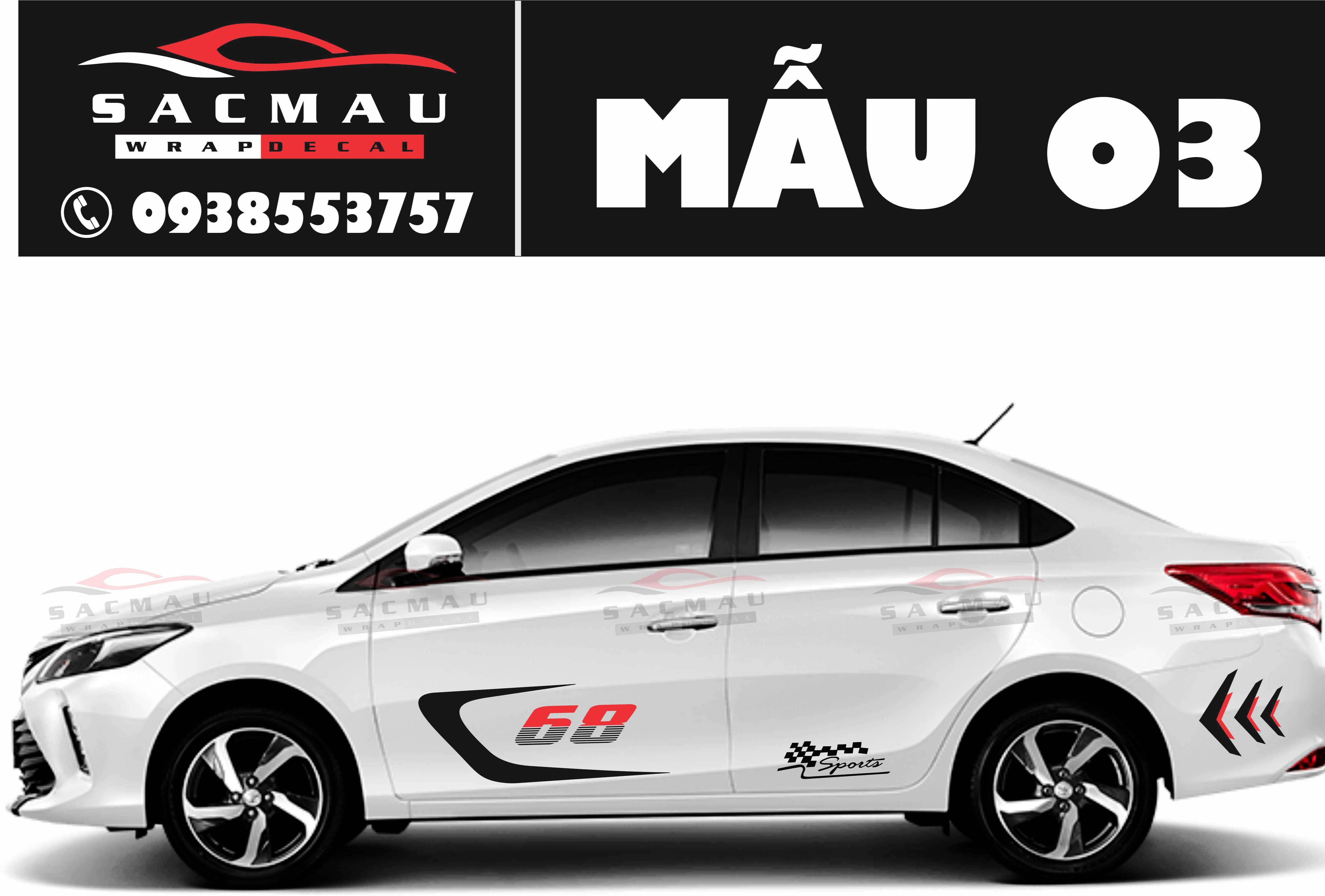 tem dán xe toyota vios, bộ sản phẩm đủ 2 bên ms03