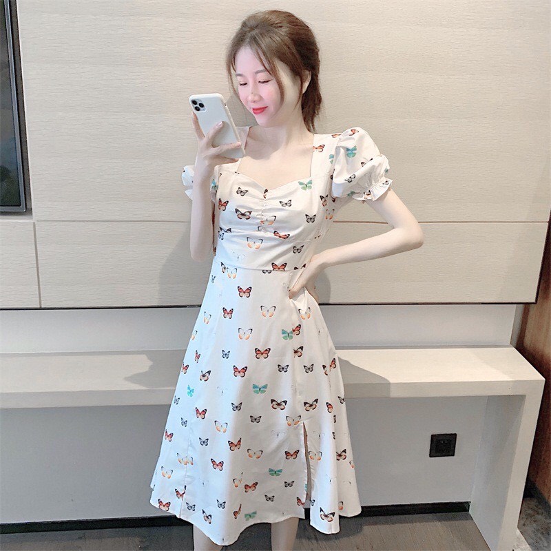 [HCM]Đầm kate phối họa tiết nhỏ nhắn
