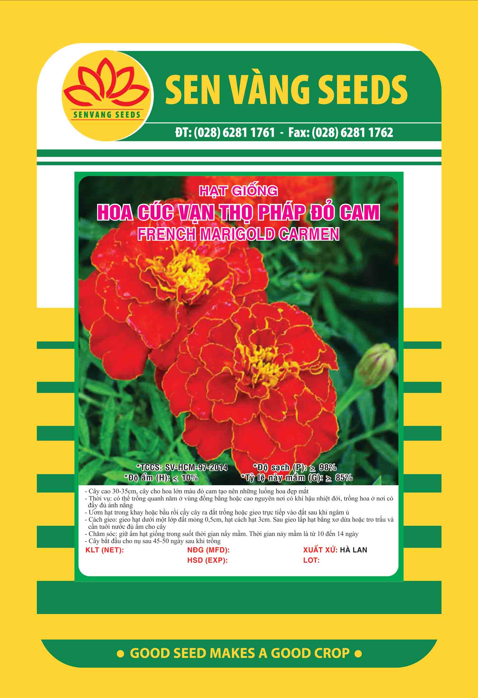 Hoa Cúc Vạn Thọ Pháp Đỏ Cam - Gói 1GR