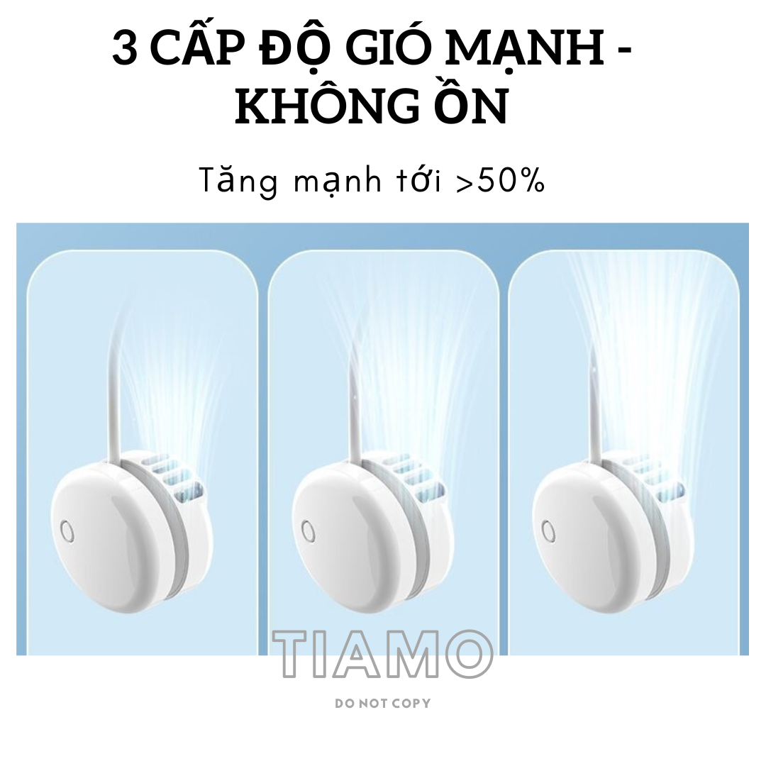 Quạt Mini Đeo Cổ Không Cánh Cao Cấp Gió Đảo Chiều 360 Độ Siêu Hot, Quạt Quàng Cổ 3 Tốc Độ Gió Cực Mạnh Dây Sạc USB, Quạt Tích Điện Pin Trâu Quạt Đeo Cổ Nhỏ Gọn Tiện Lợi - TIAMO