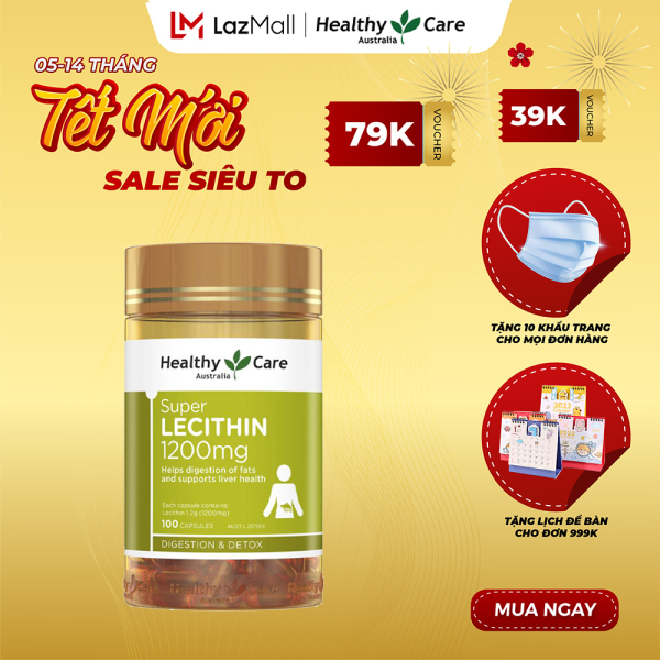 Healthy Care Super Lecithin 1200mg - Mầm đậu nành HealthyCare của Úc 100 viên nhập khẩu