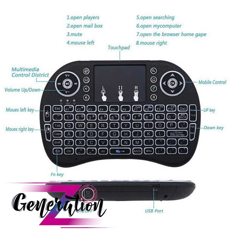Bàn phím mini không dây i8 có LED cho android box, laptop - KEYBOARD MOUSE TOUCHPAD MINI LED (I8)