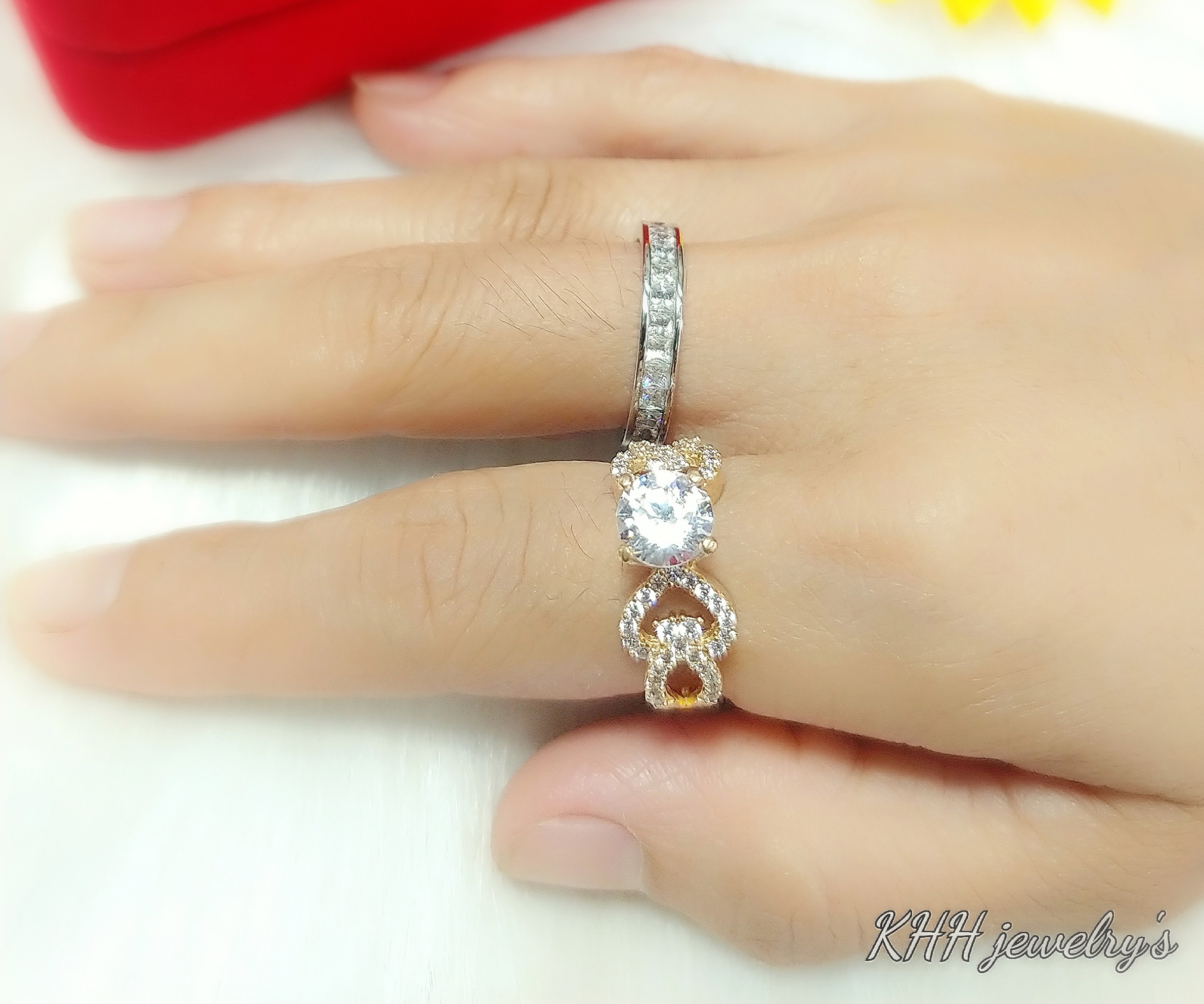 (Có ký hiệu-Không phai màu) Nhẫn kiểu đính đá Trái Tim vàng Vonfram cao cấp- Dùng tắm rửa thoải mái không phai màu, bao dùng 5 năm