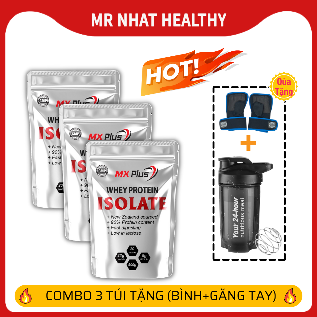 COMBO 3 Túi Whey Protein Isolate Mx Plus Tăng Cơ Giảm Mỡ [Tặng Bình + Găng Tay] - 70 ser