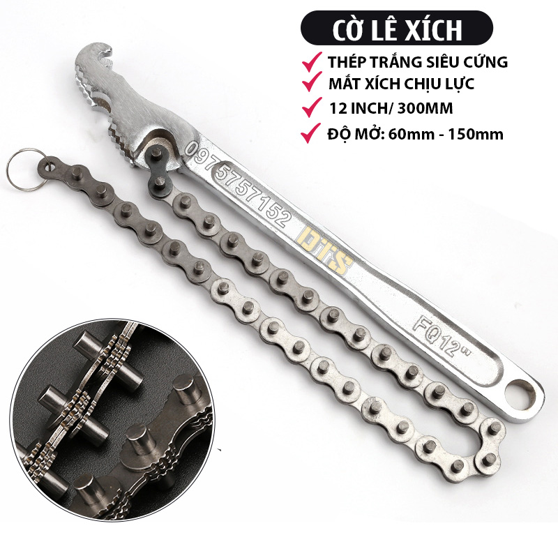Cờ lê xích thép trắng 12 inch/ 300mm, mỏ lết xích siêu cứng, mắt xích chịu lực cao, cờ lê răng cưa mở nắp lọc dầu nhớt, vam tháo cốc lọc dầu, lọc nhớt, cờ lê dây xích, cờ lê lọc dầu, cảo dây xích, cảo xích, co le xich