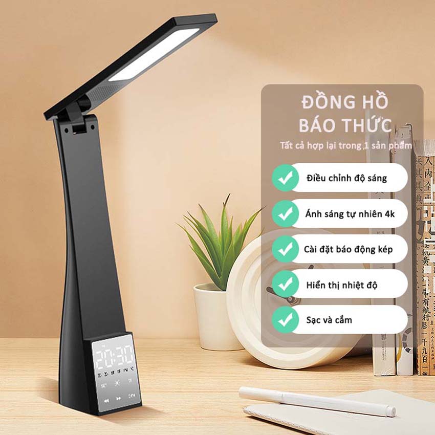 Loa Bluetooth đèn bàn chống cận thị kèm đồng hồ điện tử thông minh T1 LeerFei LF12, loa kết hợp nhiều chức năng, âm thanh hay dành cho bé học tập giải trí