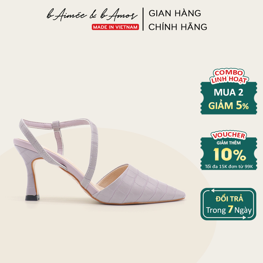 Giày cao gót nữ 7p mũi nhọn gót nhọn dáng sandal slingback bít mũi thời
