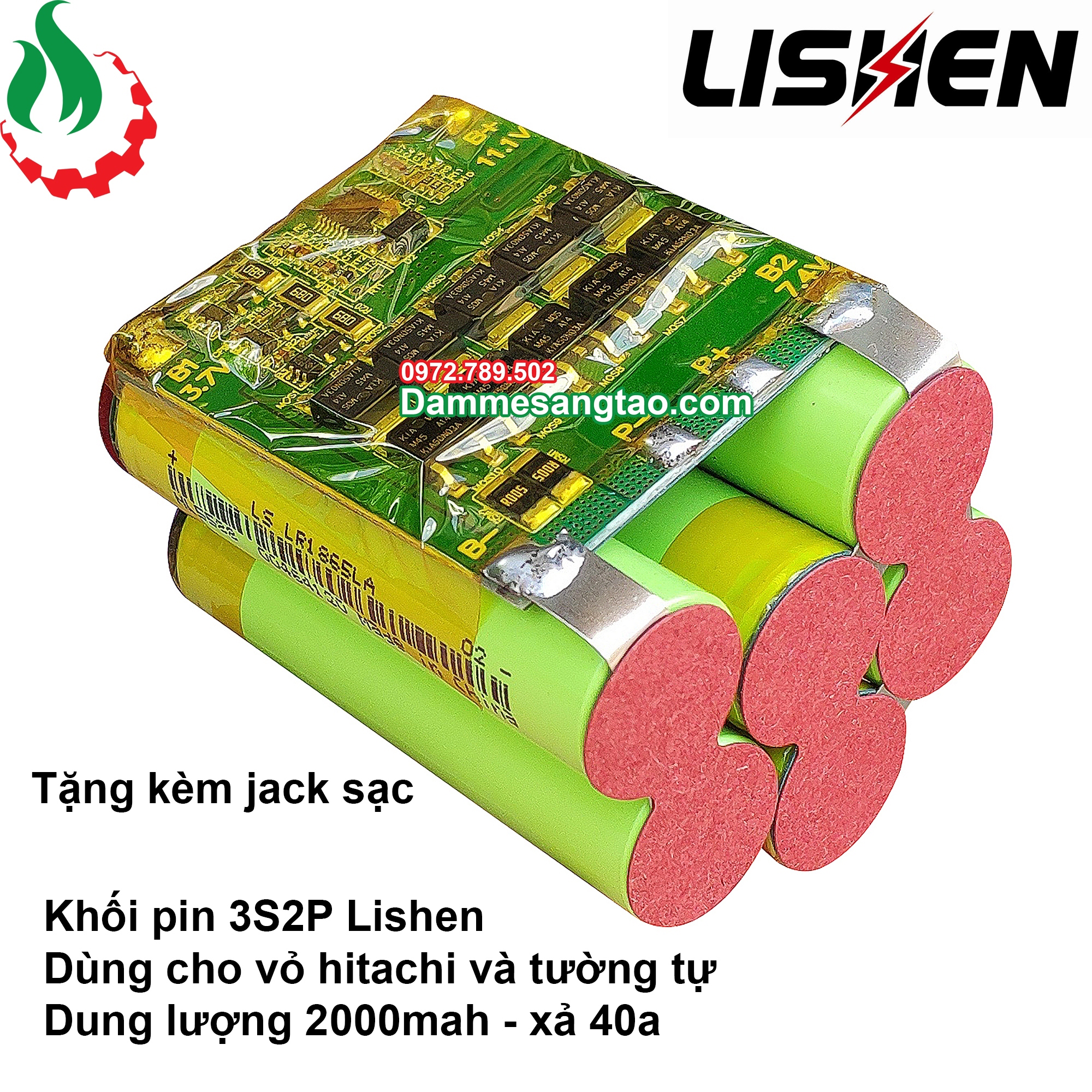 Khối pin Lishen 12V 3S2P dòng xả cao (Pin LS xám 2000mAh 10C)