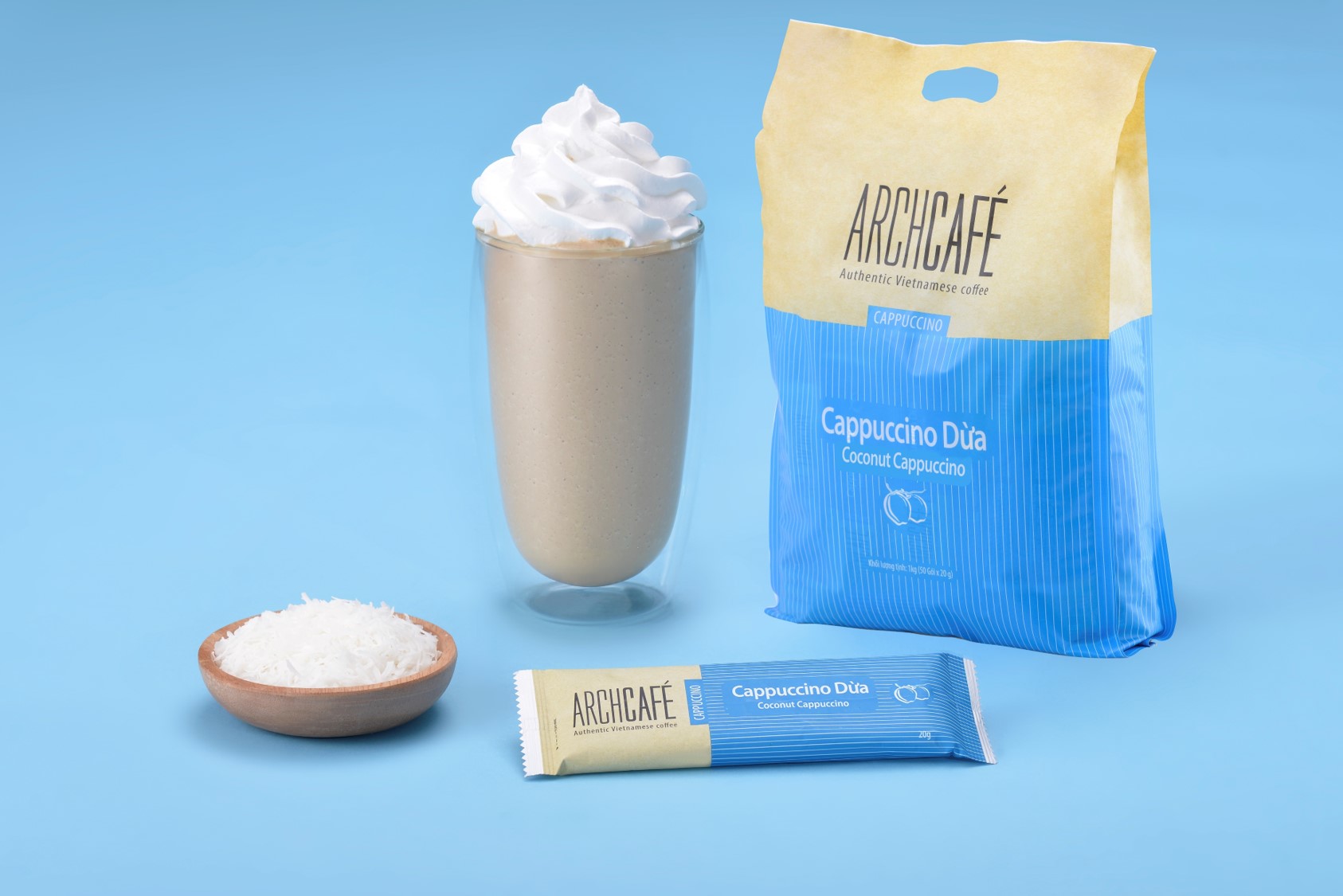 Combo 2 Túi Cà phê Cappuccino Dừa - Cafe hoà tan Archcafé (túi 50 gói x 20g)