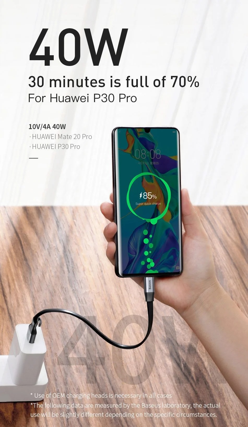 Cáp sạc ngắn Baseus Simple HW Type C 23cm (5A/40W Huawei Super Quick Charge, Sync Data )
