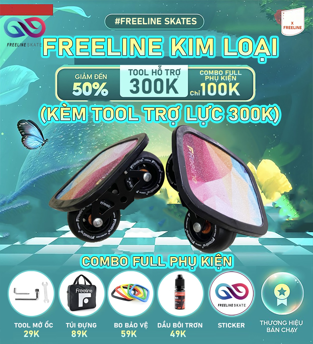 [FREELINE] VÁN TRƯỢT FREELINE SKATE SẮT THẾ HỆ MỚI - KHUNG H (BÁNH XỊN SIÊU BỀN VÀ ĐẸP)