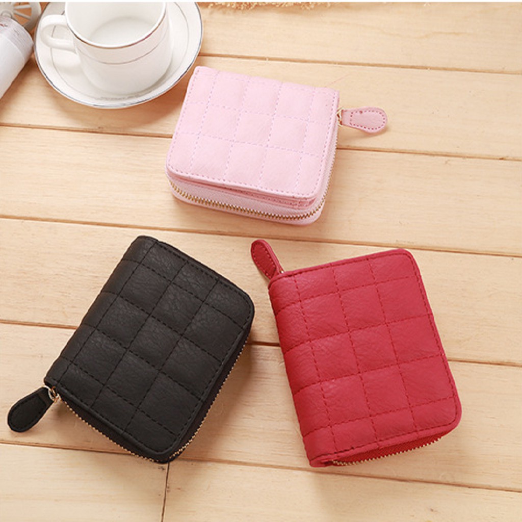 Ví Nữ Ngắn Mini Hàn Quốc Ô Vuông Ở