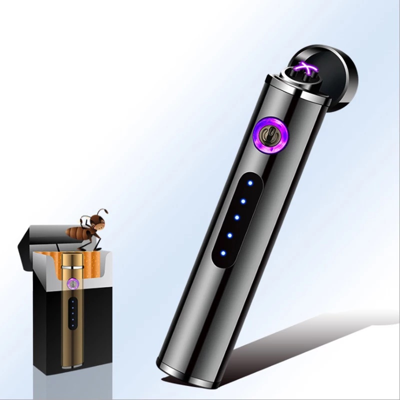 Bật lửa điện plasma 4 tia sạc USB sạc mỏng nhẹ màu đen sang trọng ( Sạc Điện)