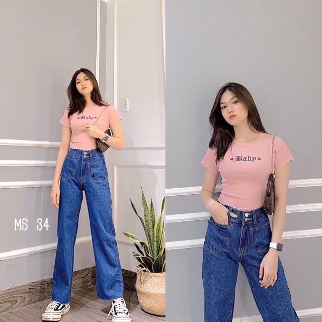 [HCM]QUẦN JEAN ỐNG RỘNG NỮ FORM QUẦN BAGGY DÀI 97CM CẠP SIÊU CAOTÚI TO ĐAI CHÉO THỜI TRANG THUYDIEUSHOP97 BG4