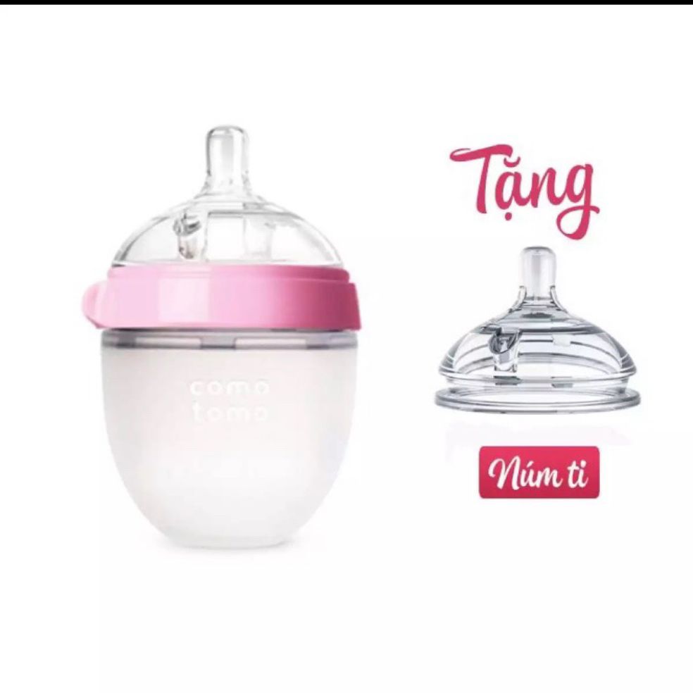Bình sữa comotomo 150ml tặng kèm núm ti thay thế siêu mềm cho bé