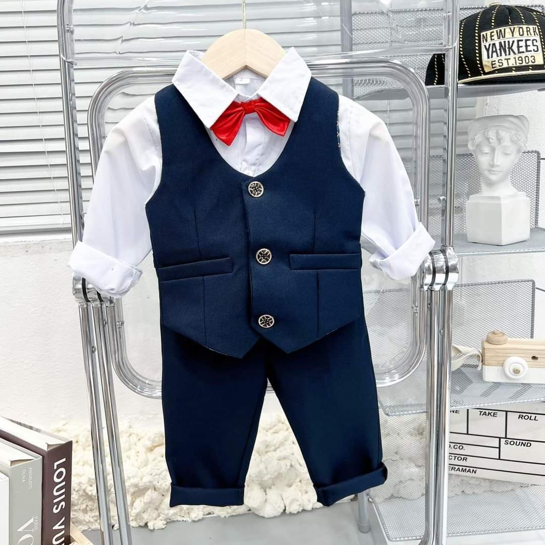 Sét vest/ gile nơ công tử cho bé trai 8-20kg (sét 4 chi tiết)